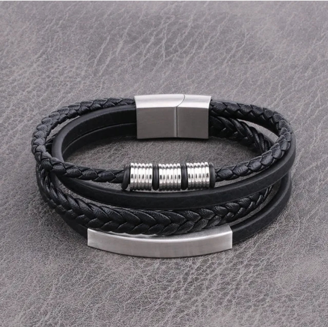 Gents Leather bracelet available in a variety of colors and with an option to add a personalised laser engraving to the gift.