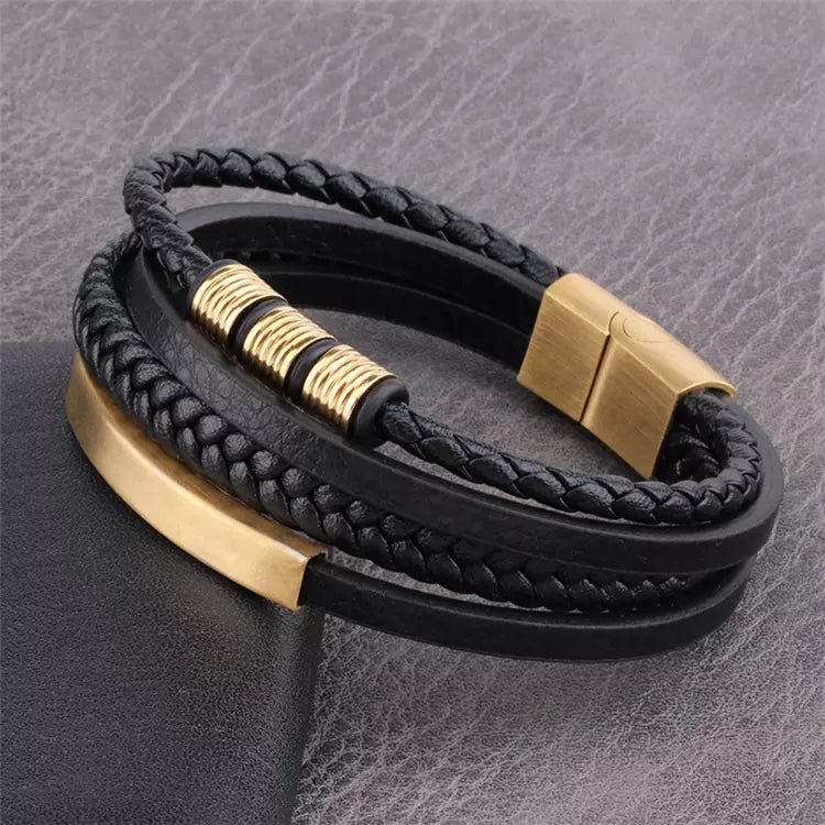 Gents Leather bracelet available in a variety of colors and with an option to add a personalised laser engraving to the gift.