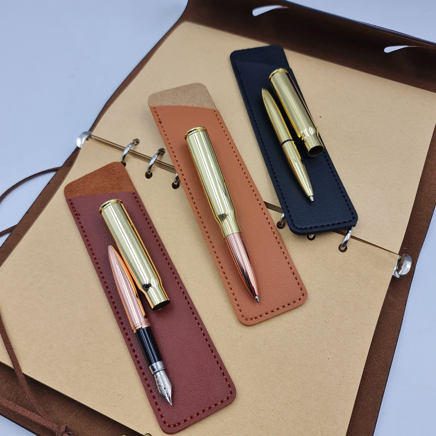 Millen Gifts is pleased to bring to you our one of a kind range of Bullet Pens  0.5mm Ballpoint Twist Bullet Pen 0.5mm Ballpoint Lid Bullet Pen Fountain Bullet Pen The Bullet Pen comes included with the Leather Pen Pouch and an option to add your very own personalized laser engraving to the item.