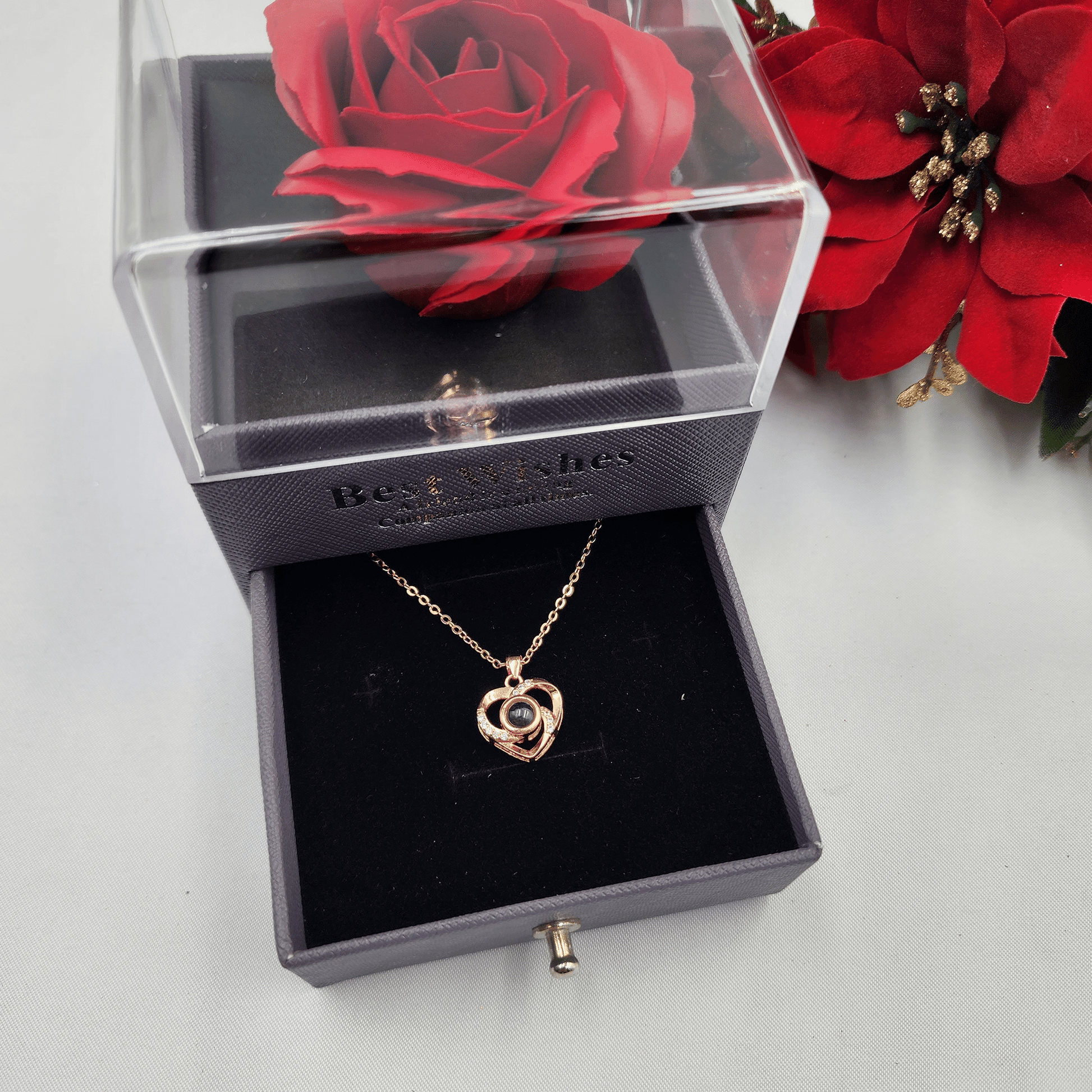 Get this one of a kind I Love You Necklace in 100 Languages in a forever Rose Gift Box. Thee perfect Valentines Day Gift.