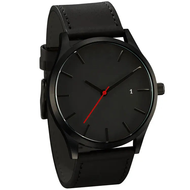 Quartz watch with leather strap and option o fully customize the dial with a personalized laser engraving.